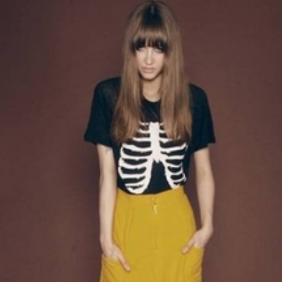 Rare Wildfox Couture Black Halloween Sequin Skull & Bones Ribs Knit T Shirt Top - Picture 7 of 8